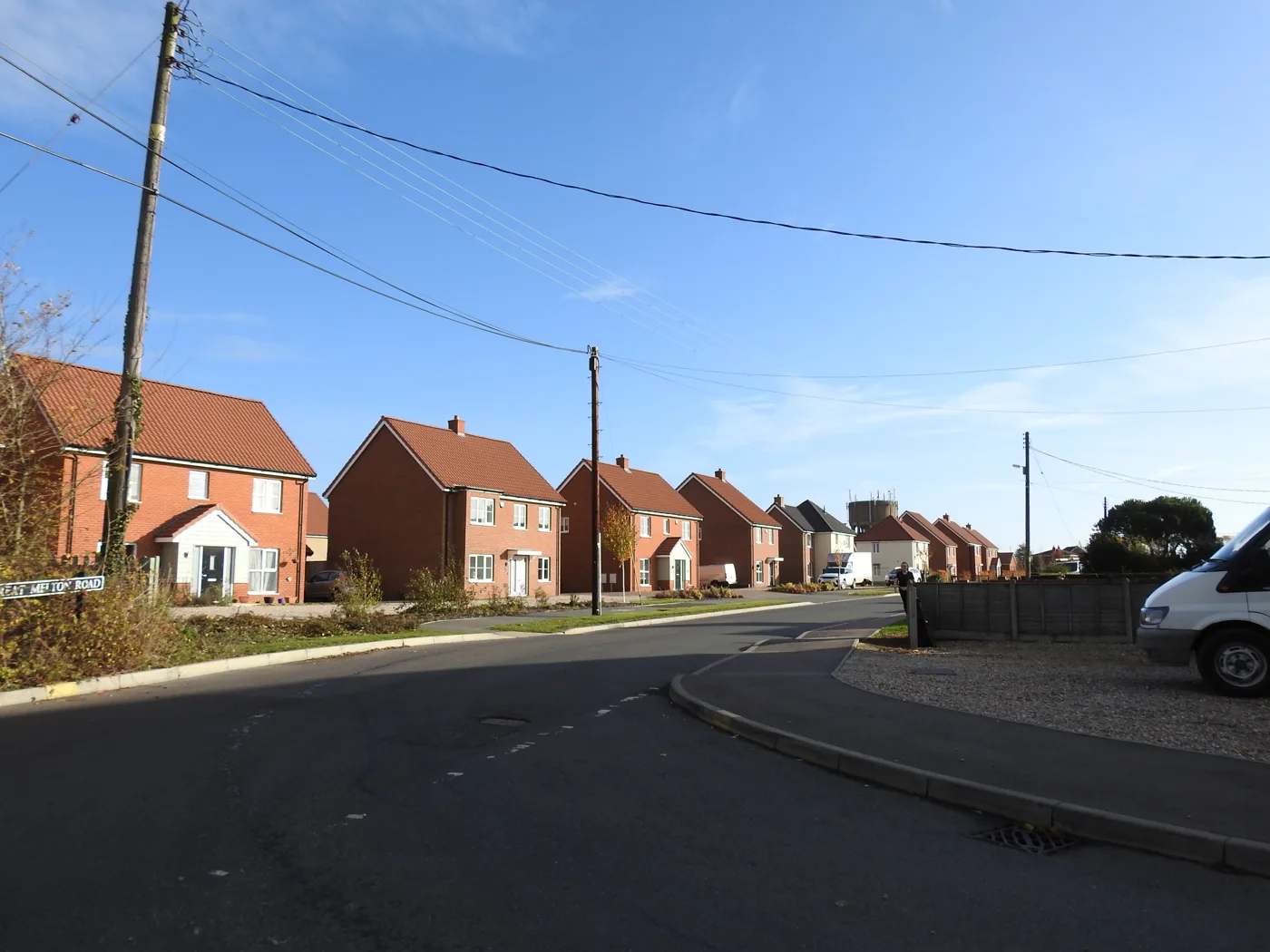 New homes on Great Melton Road, Hethersett, photographed in 2018. The village's existing surgery is on the same road. The photograph does not show the site of the proposed new surgery