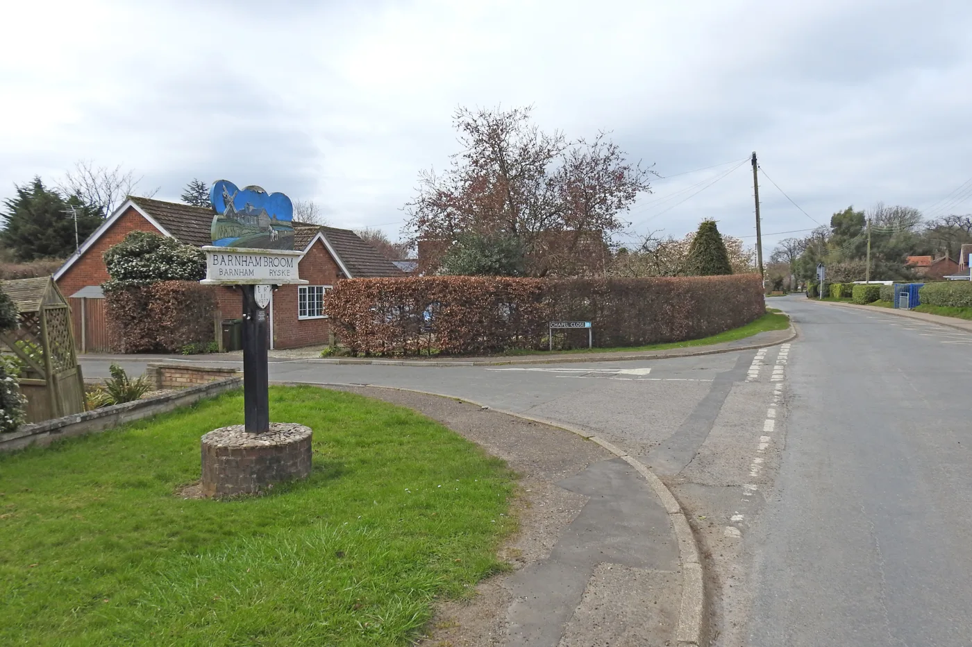 The village sign at Barnham Broom, about four miles north-west of Wymondham. The council wants its 40-home allocation in the village reinstated. The photograph does not show the allocation site